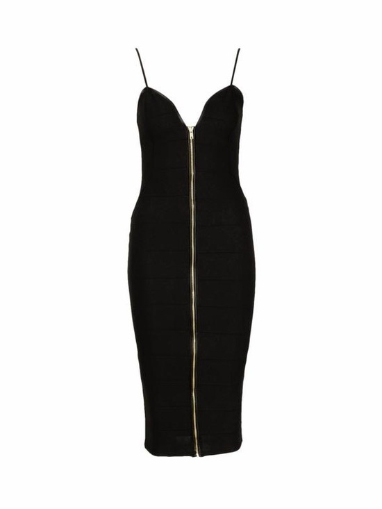 Boohoo Dresses & Skirts - Boohoo Black Midi Bodycon Dress with Gold Zip